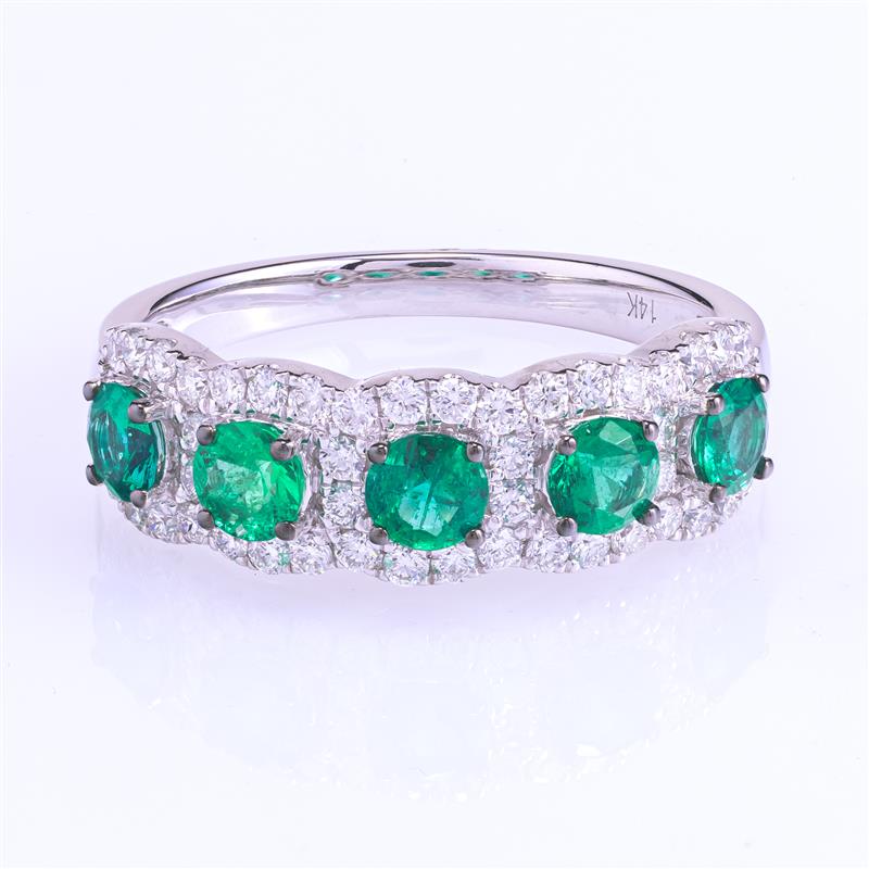 14K White Gold Emerald & Diamond Ring